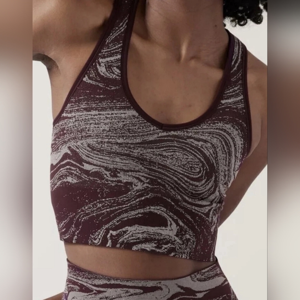 NWT Athleta Aurora Seamless Shine Crop Anti Odor Silver Maroon Tank Top Small